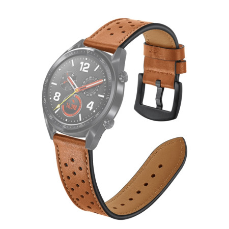 22mm For Huawei Watch GT2e / GT2 46mm Plum Blossom Hole Leather Strap(Brown)