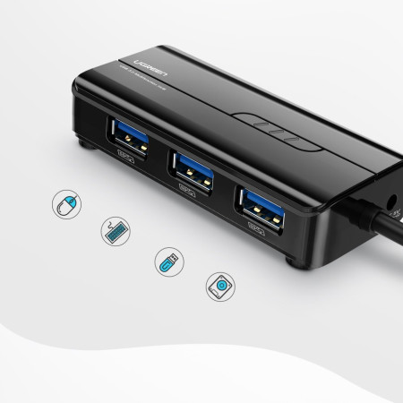 Ugreen multifunctional USB 3.0 HUB 3x USB / network adapter RJ45 Giga Ethernet black 20265