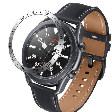 For Samsung Galaxy Watch 3 45mm Smart Watch Steel Bezel Ring, A Version(Silver Ring Black Letter)