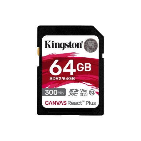 Kingston Canvas React Plus 64GB SDXC Card - Class 10 UHS-II U3 V90 (SDR2/64GB)