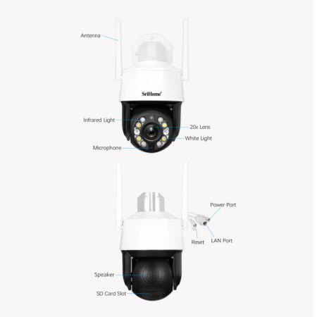 SriHome 20x Zoom 5MP ULTRA-Clear Outdoor Waterproof Ip Camera - (SH041) white