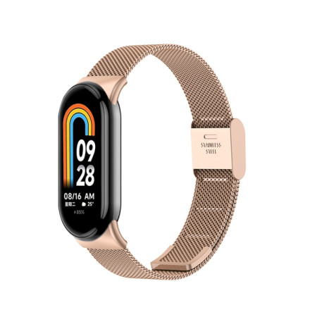 For Xiaomi Mi Band 8 Milanese Buckle Metal Watch Band(Rose Gold)