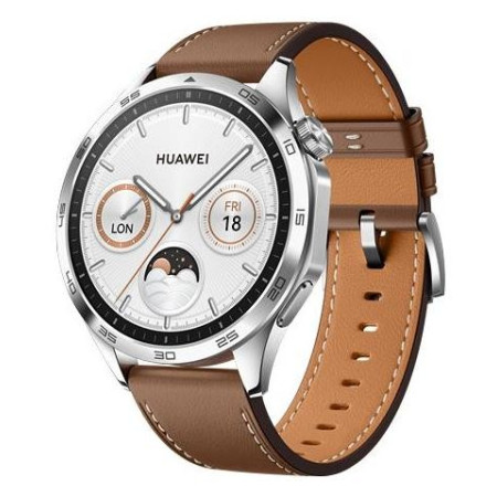 Huawei Watch GT 4 Stainless Steel 46mm Αδιάβροχο με Παλμογράφο (Brown Leather Strap)