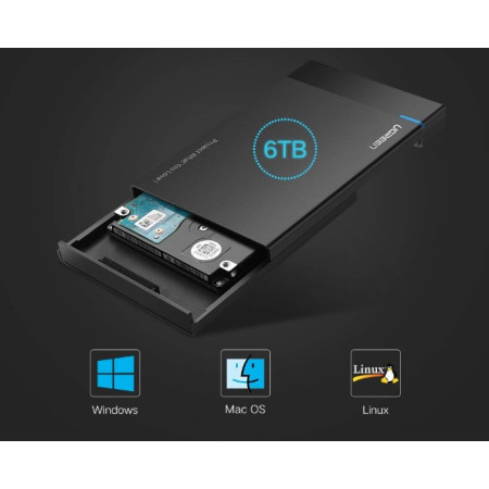 Ugreen external hard drive HDD SSD housing case SATA 2,5 USB 3.2 Gen 1 (5 Gbps) micro USB SuperSpeed + cable black (US221 30848)