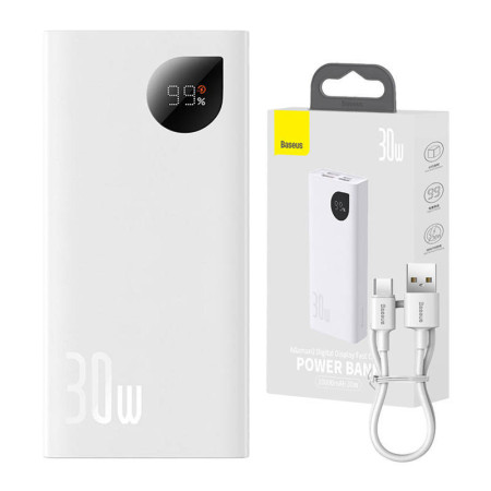 Baseus Adaman2 Digital Display 30W Power Bank 10000mAh με 2 Θύρες USB και 1 Θύρα Type-C - White - PPAD080002