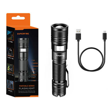 SUPFIRE φορητός φακός A2, 10W, 650Lm, 180m, 2300mAh μαύρος