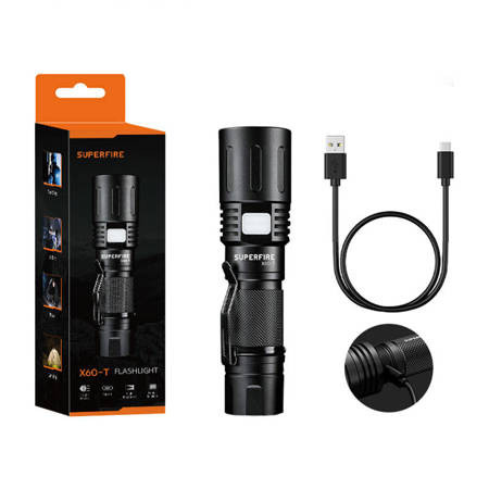 SUPFIRE φορητός φακός X60-T, zoom, 36W, 2300lm, 350m, 3700mAh, IP34 μαύρο χρώμα