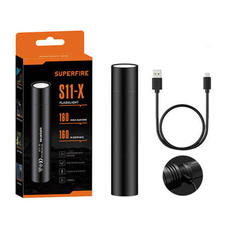 SUPFIRE φορητός φακός S11-X, 2W, 200Lm, 1500mAh μαύρο χρώμα