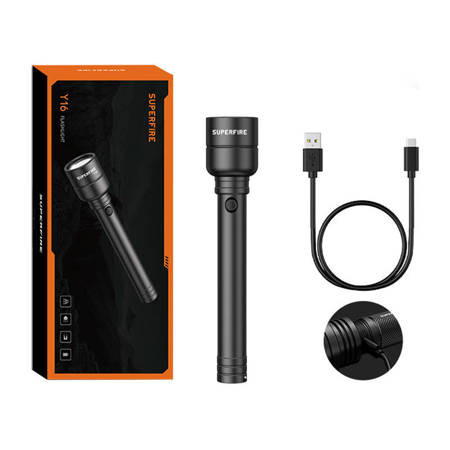 Supfire Y16 Επαναφορτιζόμενος Φακός LED Αδιάβροχος IP46 με Μέγιστη Φωτεινότητα 1700lm μαύρο χρώμα