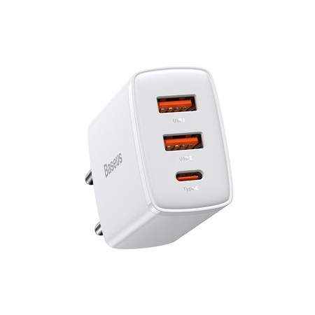 BASEUS COMPACT WALL CHARGER - 2XUSB TYPE C - PD 3.0 QC 3.0 30W 3A (CCXJ-E02) WHITE
