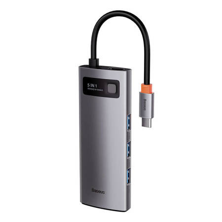 Baseus HUB Metal Glam Series 5-in-1 (3xUSB-A 3.0, Type-C male, Type-C female, HDMI-A), Gray EU (WKWG020013)