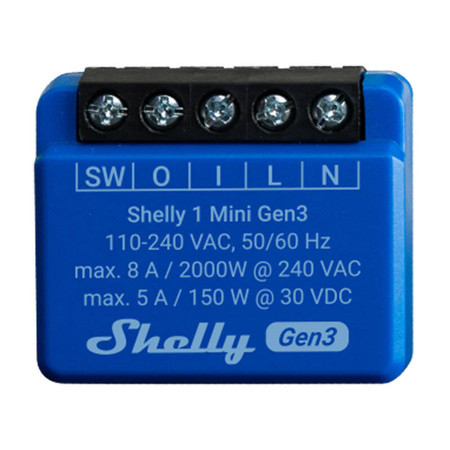 Shelly 1 Mini Gen 3 Smart Ενδιάμεσος Διακόπτης Wi-Fi - Μπλε