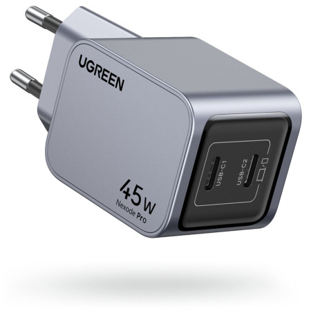 Ugreen Φορτιστής Τοίχου X707 Nexode Pro 45W Dual USB-C GaN Fast Charger - Γκρι (35008)