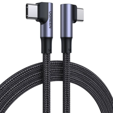 Ugreen US335 Angle (90°) / Braided USB 2.0 Cable USB-C male - USB-C 100W Μαύρο 1m (70696)