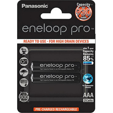 Panasonic Eneloop Pro Επαν. Μπαταρίες AAA Ni-MH 930mAh 1.2V 2τμχ BK-4HCDE/2CP