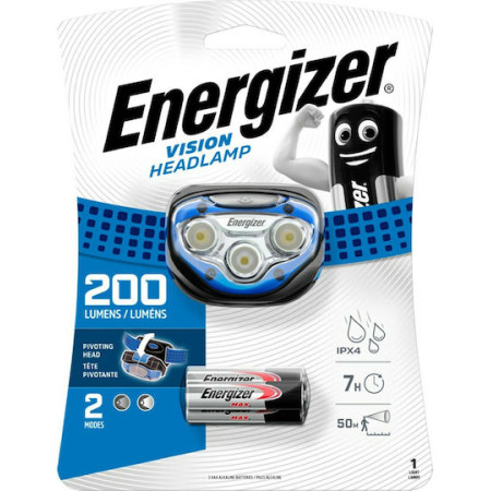 Φακός Κεφαλής Energizer Vision 2 Led 200 Lumens με Μπαταρίες AAA 3 Τεμ. Μπλέ