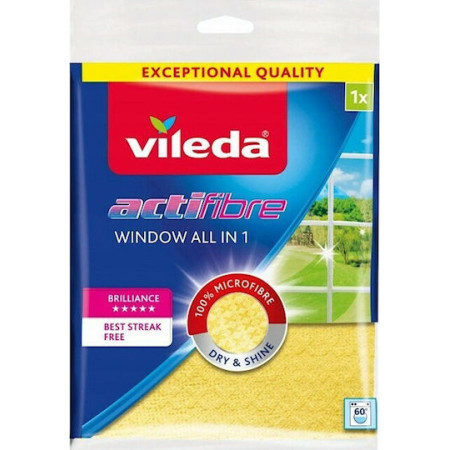 Vileda Actifibre Πανάκι Καθαρισμού με Μικροΐνες για Τζάμια Κίτρινο 36x32εκ