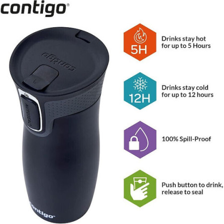 Contigo West Loop Ποτήρι Θερμός Ανοξείδωτο BPA Free 470ml Μαύρο με Επιστόμιο