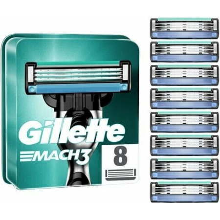 Gillette Mach3 Ανταλλακτικές Κεφαλές με 3 Λεπίδες & Λιπαντική Ταινία 8 τμχ