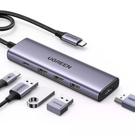 USB-C Hub Ugreen CM511, HDMI 4K 60Hz, 3x USB 3.0 5Gbps, PD 100W (silver) 15597