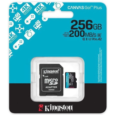 Κάρτα Μνήμης Kingston 256GB Canvas Go PLUS Class 10 UHS-I U3 V30, A2 (SDCG4/256GB)