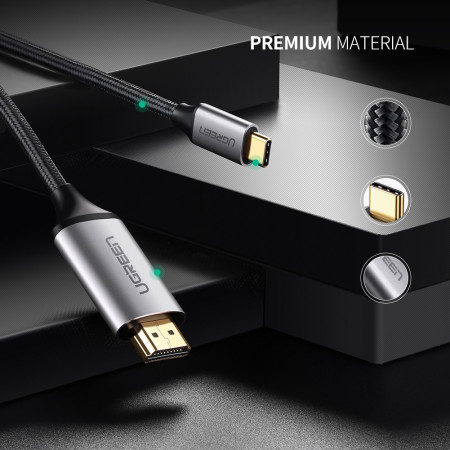 Ugreen USB-C to HDMI 4K@60Hz Adapter (Thunderbolt 3 / HDMI 2.0) με Νάυλον ύφανση 1,5μ., Μαύρο - 50570
