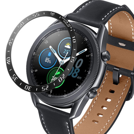 For Samsung Galaxy Watch 3 45mm Smart Watch Steel Bezel Ring, A Version(Black Ring White Letter)