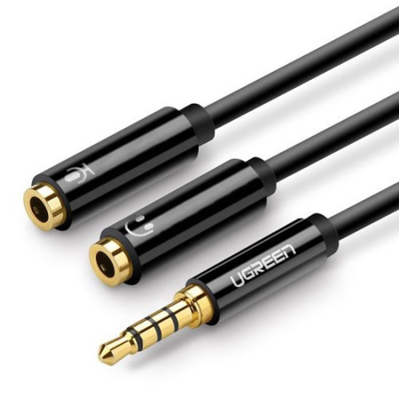 Ugreen 3,5 mm mini jack AUX splitter adapter cable with microphone plug 20 cm black (AV141 30620)