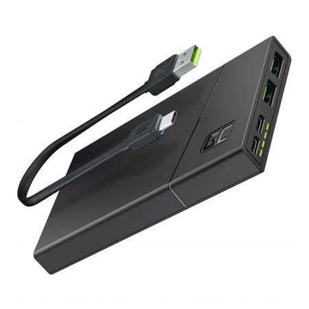 Power Bank 10000 mAh 18 W Γρήγορης Φόρτισης με 2 Θύρες USB-A και 2 USB-C Green Cell PBGC02S μαύρο χρώμα