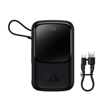 Powerbank Baseus Qpow Pro με καλώδιο USB-C, USB-C, USB, 10000mAh, 22.5W (μαύρο) PPQD020101