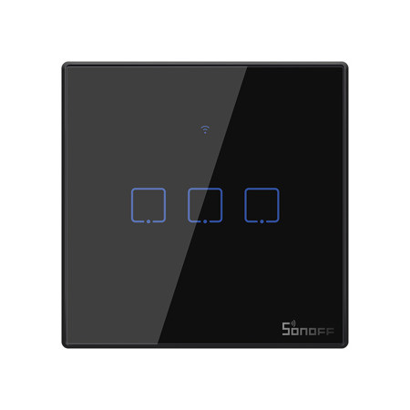 Sonoff ΤΧ-T3EU3C Χωνευτός Διακόπτης Τοίχου Wi-Fi για Έλεγχο Φωτισμού με Πλαίσιο και Τρία Πλήκτρα Αφής Φωτιζόμενος Μαύρος