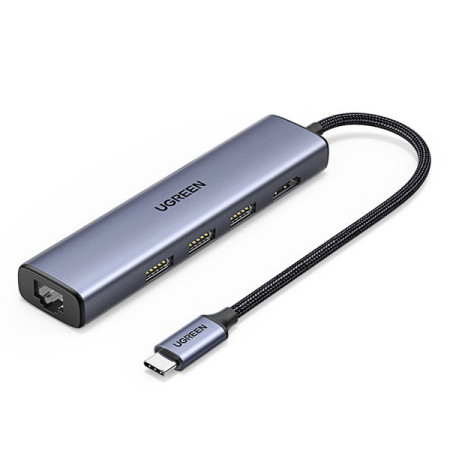 Ugreen adapter converter HUB 5in1 USB C - 3x USB 3.0 / HDMI / RJ45 gray (CM475) 20934
