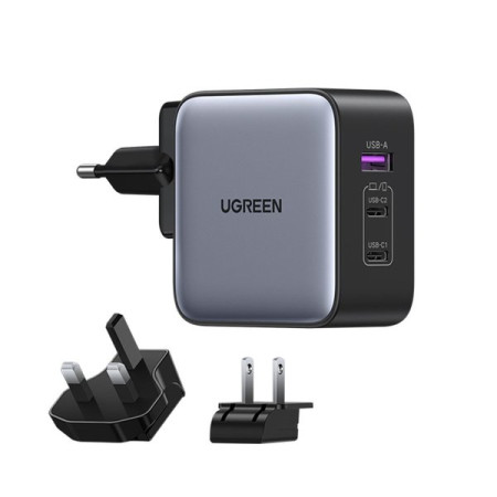 Ugreen fast charger GaN USB / 2xUSB C 65W adapter EU / UK / US plug black (CD296) 90409